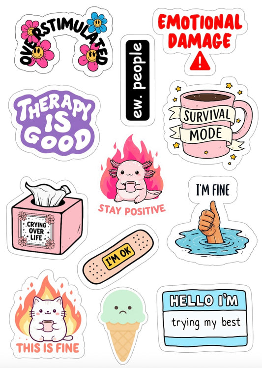 Surviving Life Sticker Sheet – Relatable Humor for Planners, Journals & Laptops